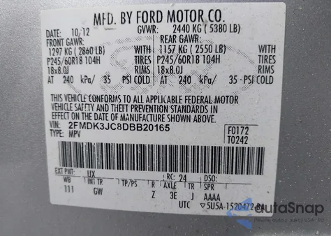 2013 Ford Edge Sel из США, поврежденный, VIN 2FMDK3JC8DBB20165